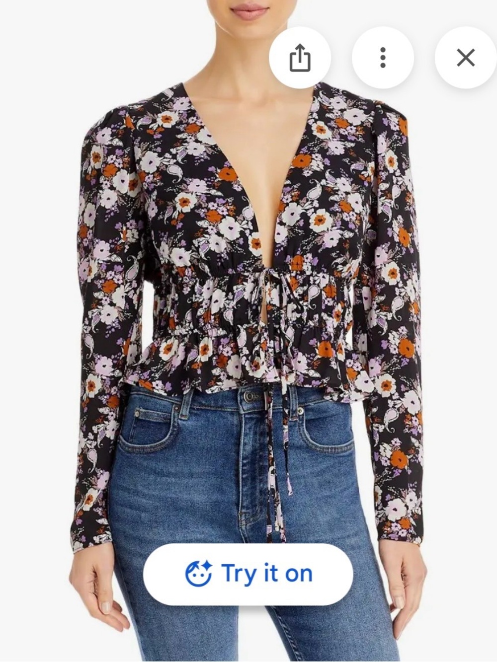 WAYF Sammie Floral Print Tie Front Blouse
Long Sleeve Black
Paisley Top- Large